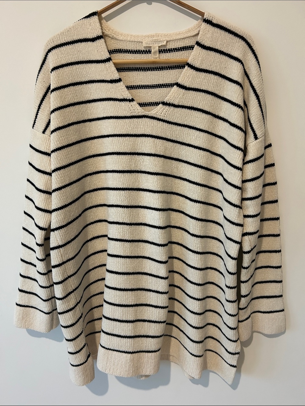 Eileen Fisher Organic Cotton Striped V-Neck Knit Sweater